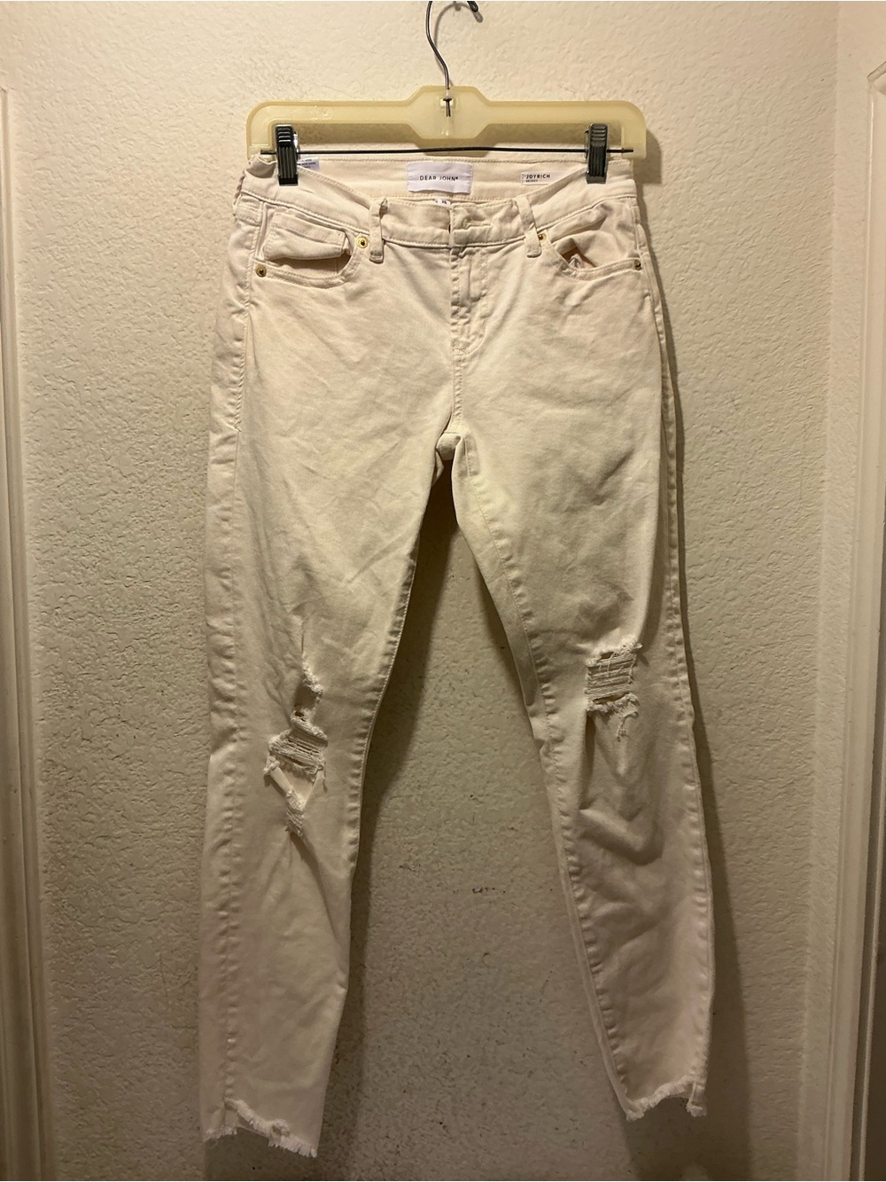 Dear John Joyrich Comfort Jeans Women’s 26 bone color Distressed Raw Hem - Picture 4 of 8